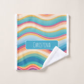 波カラフルカスタムパーソナライズされた型 バスタオルセット (ウォッシュタオル)