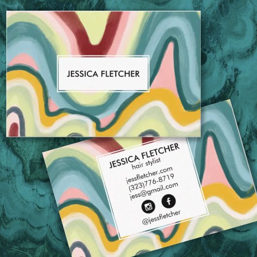 波カラフルモダンストライプミニマカッコいいリスト 名刺