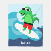 波カラフル乗りサーフィンアリゲータースロー フリースブランケット (正面)