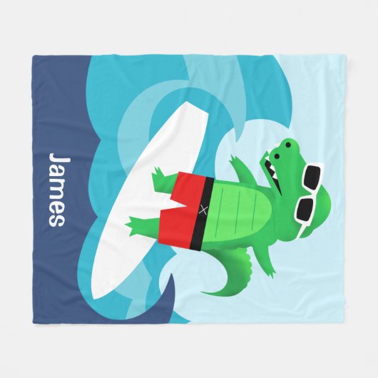 波カラフル乗りサーフィンアリゲータースロー フリースブランケット (正面(横))