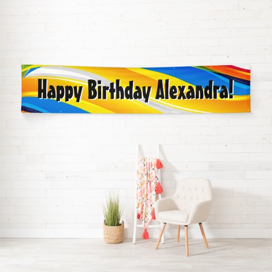 波カラフル生誕パーソナライズされた生日パーティバナー 横断幕 (インサイチュ)