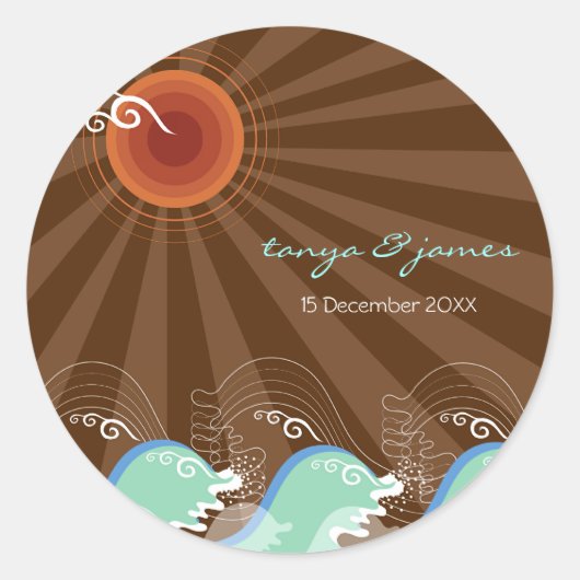 波クールと茶色の太陽の贈り物/お気に入り/ TQシール ラウンドシール (正面)