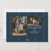 波シンプルモダン状のネイビーブルーのクリスマス写真 シーズンカード (裏面)