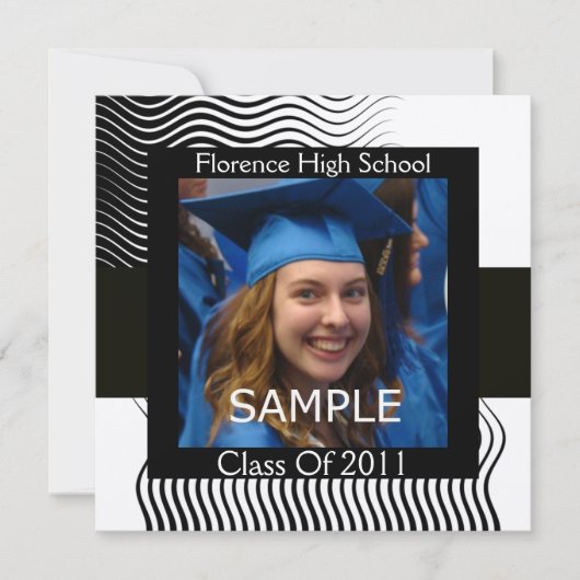 波スタイリッシュ写真テンプレートモノグラム、白黒 招待状 (正面)