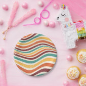 波ストライプ状グランジ.レトロ溝 ペーパープレート (パーティー)