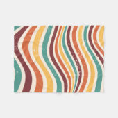 波ストライプ状グランジ.レトロ フリースブランケット (正面(横))