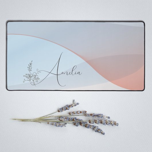 波パステルブルーコーラルグラディエントフローラ名 デスクマット