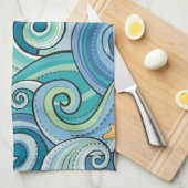 波パターンの中の魚 キッチンタオル (四つ折り)