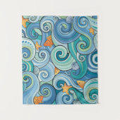 波パターンの中の魚 タペストリー (正面)