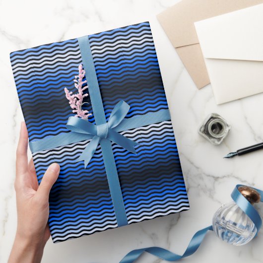 波パターン–01黒BG ラッピングペーパー (ギフト)