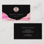 波ピンクのシーセルデザインオン黒 名刺 (正面/裏面)