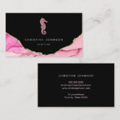 波ピンクのシーホースデザインオン黒 名刺 (正面/裏面)