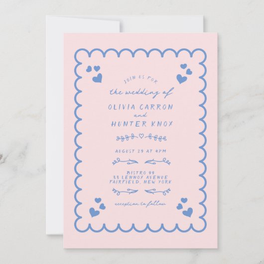 波ファンキーの図解入りの、写真付きの手書結婚の 招待状 (正面)