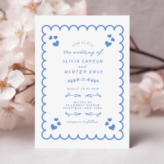 波ファンキーの図解入りの、写真付きの手書結婚の 招待状