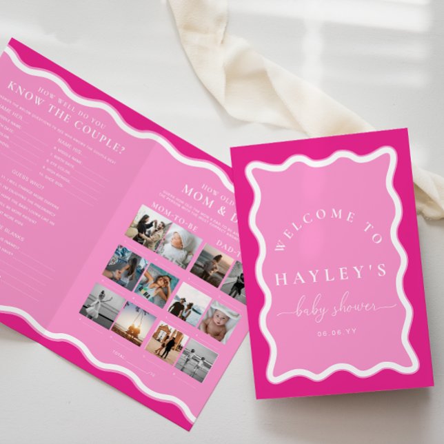 波ホットピンク赤ちゃんシャワーゲーム冊子 (Baby Shower Game Booklet Wave Hot Pink )