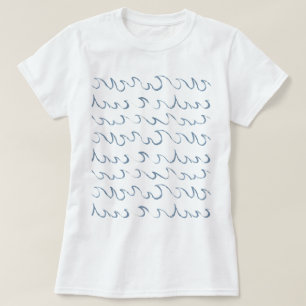 波ミニマル抽象芸術手描き海模様の泳ぐ Tシャツ