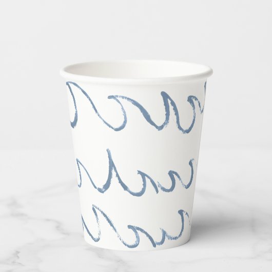 波ミニマル抽象芸術手描き海模様 紙コップ (裏面)