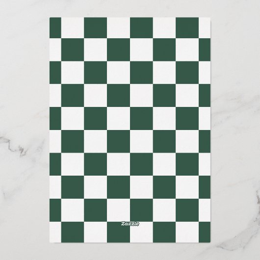 波モダンのエッジのチェック緑の写真クリスマス 箔招待状 (裏面)