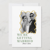 波モダンはっきりしたファンキーセージ緑と黄結婚色 招待状 (裏面)