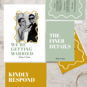 波モダンはっきりしたファンキーセージ緑と黄結婚色 招待状