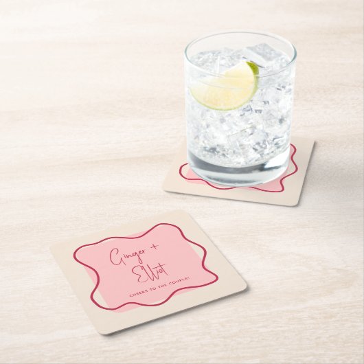 波モダンはっきりした形マゼンダ応援結婚の スクエアペーパーコースター (インサイチュ)