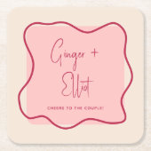 波モダンはっきりした形マゼンダ応援結婚の スクエアペーパーコースター (正面)