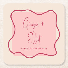 波モダンはっきりした形マゼンダ応援結婚の スクエアペーパーコースター