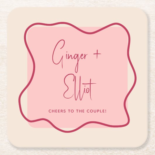 波モダンはっきりした形マゼンダ応援結婚の スクエアペーパーコースター (正面)