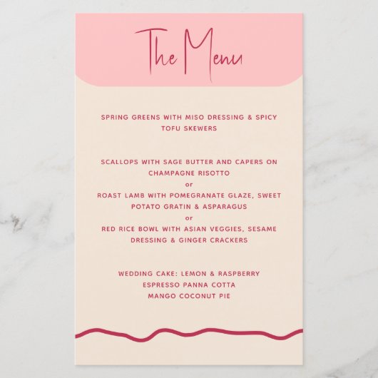 波モダンはっきりした枠マゼンタピンク結婚のメニュー (正面)