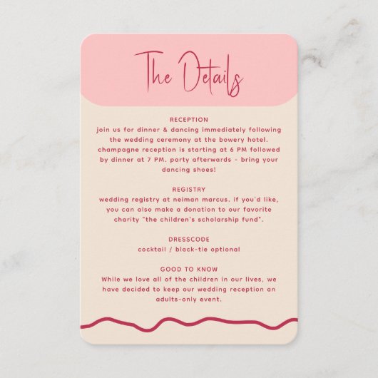 波モダンはっきりした枠マゼンタピンク結婚ズ エンクロージャーカード (正面)