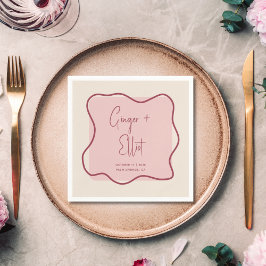 波モダンはっきりした枠マゼンタピンク結婚ズ スタンダードカクテルナプキン