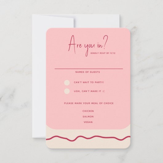 波モダンはっきりした枠マゼンタピンク結婚ズ 出欠カード (正面)