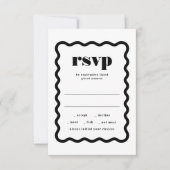 波モダンはっきりした状フレーム白黒結婚の 出欠カード (正面)