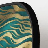 波モダンターコイズティール（緑がかった色）青パーソナライズされた ピックルボールラケット (左詳細)