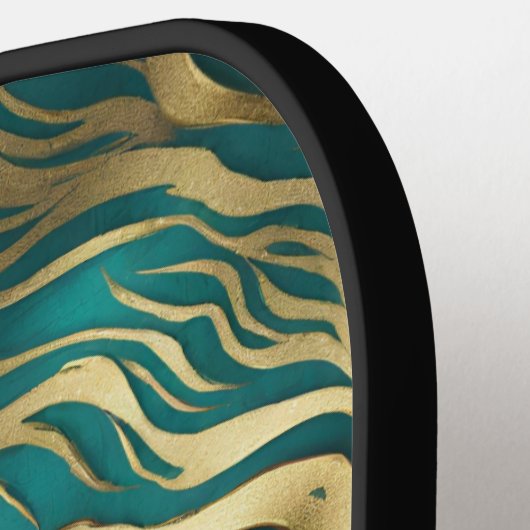 波モダンターコイズティール（緑がかった色）青パーソナライズされた ピックルボールラケット (左詳細)