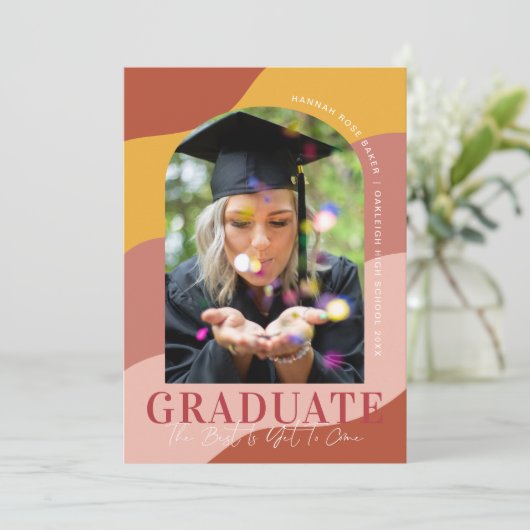 波モダン数 |アーチシンプル型の卒業写真 案内状 (スタンド正面)