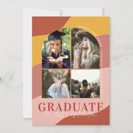 波モダン数 |アーチシンプル型の卒業式4写真 案内状 (正面)