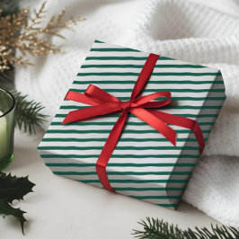 波モダン状の緑と白のストライプ ラッピングペーパー
