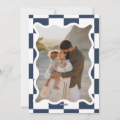 波モダン状エッジチェック海軍の青い写真クリスマス シーズンカード (裏面)