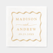 波モダン状フレパーソナライズされたーム結婚 箔ナプキン (正面)