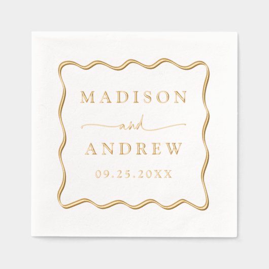 波モダン状フレパーソナライズされたーム結婚 箔ナプキン (正面)