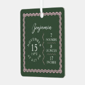 波モダン状ベビー名スクリプト誕生統計フォト メタルオーナメント (正面左)