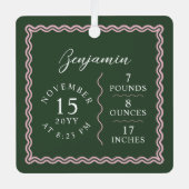 波モダン状ベビー名スクリプト誕生統計フォト メタルオーナメント (正面)