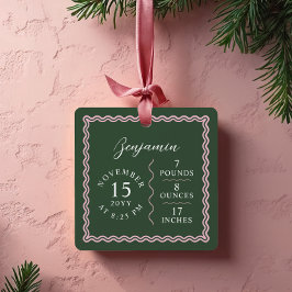 波モダン状ベビー名スクリプト誕生統計フォト メタルオーナメント