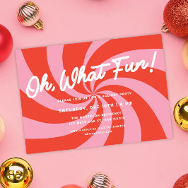 波モダン状レトロピンク+赤クリスマスパーティー 招待状