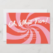 波モダン状レトロピンク+赤クリスマスパーティー 招待状 (正面)