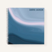 波モダン状海ブルーウォーターカラーモノグラム ノートブック (正面)