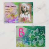 波モノグラム写真テンプレートピンクパープルグリーン 名刺 (正面/裏面)