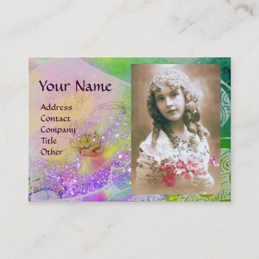 波モノグラム写真テンプレートピンクパープルグリーン 名刺 (正面)