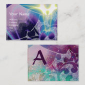 波モノグラム、明るいライトパープルブルー 名刺 (正面/裏面)